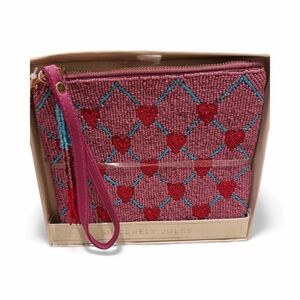 Sincerly Jules Pink Beaded Clutch with hearts
